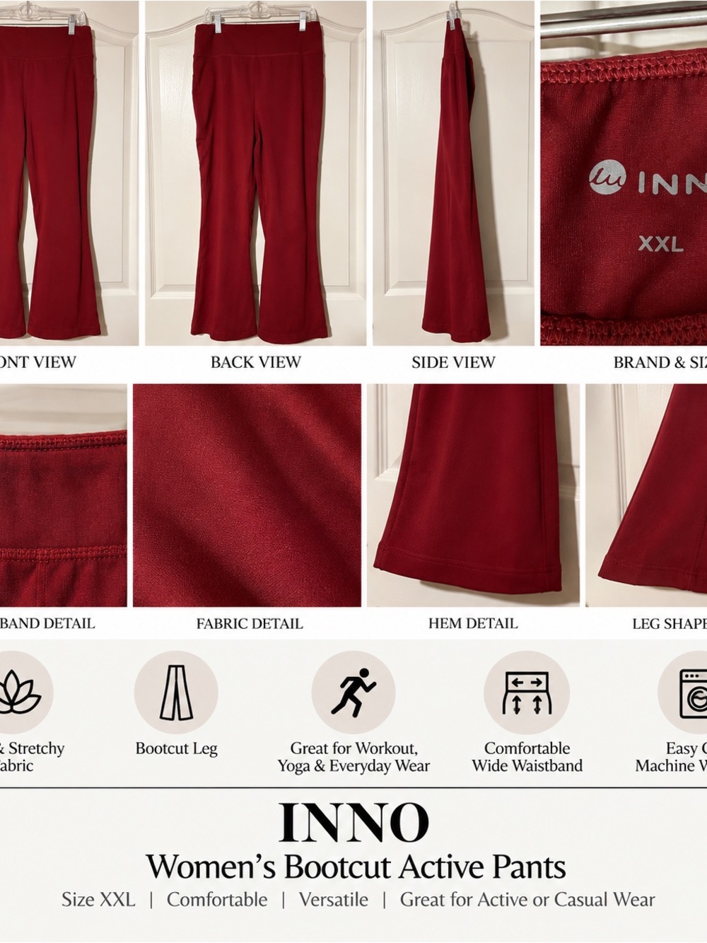 Women's Bootcut Active Pants in Deep Red
